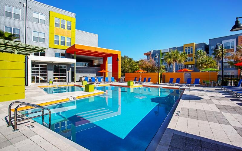 a swimming pool in a backyard